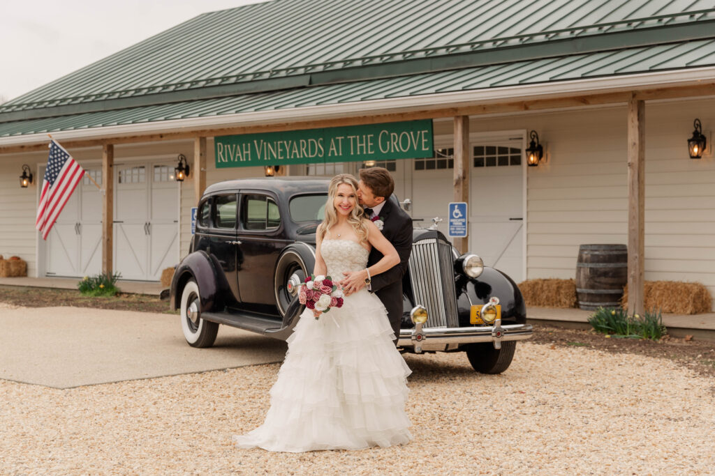NN Wedding Expo-5182-kjf 1946 Packard with bride at Rivah Vineyards at the Grove in Kinsale, VA, Westmoreland County